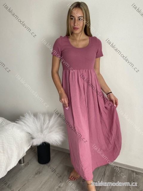Šaty dlouhé letní krátký rukáv dámské (S/M/L ONE SIZE) ITALSKÁ MÓDA IM425MARIA-M/DU starorůžová S/M/L