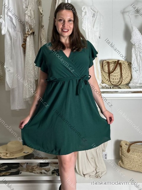 Šaty krátké letní krátký rukáv dámské (S/M/L ONE SIZE) ITALSKÁ MÓDA IMD250003/DU -   zelená smaragdová -   S/M/L