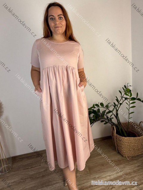 Šaty krátky rukáv dámske nadrozmer JULIE (48/50/52 ONE SIZE) TALIANSKA MÓDA IMSM25JULIE/DU -   ružová staroružová -