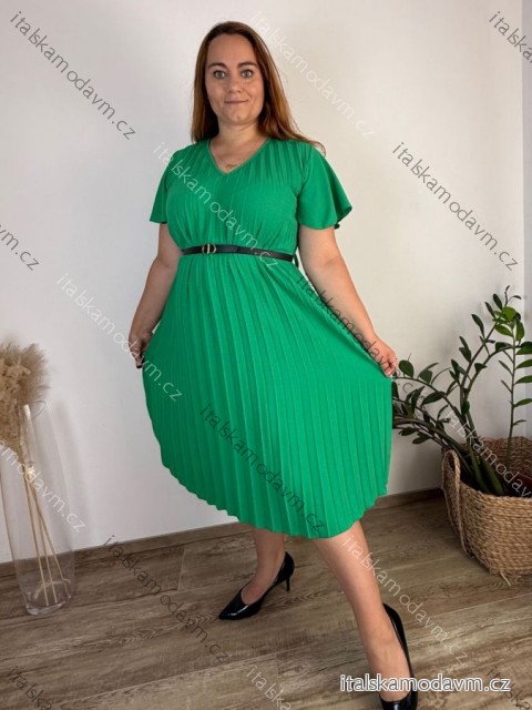 Šaty letné s opaskom krátky rukáv dámske nadrozmer (50/52/54 ONE SIZE) TALIANSKA MÓDA IM425305