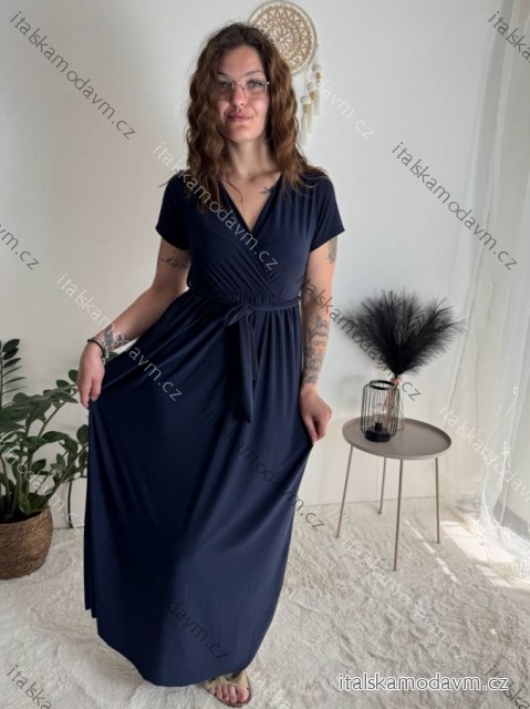 Šaty dlhé letné krátky rukáv dámske (S/M ONE SIZE) TALIANSKA MóDA IM323111/DU