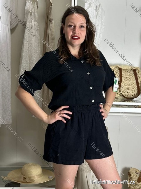 Košeľa mušelín dlhý rukáv oversize dámska nadrozmer HANNAH (S/M/L ONE SIZE) TALIANSKA MÓDA IMD25138/DU S/M/L čierna