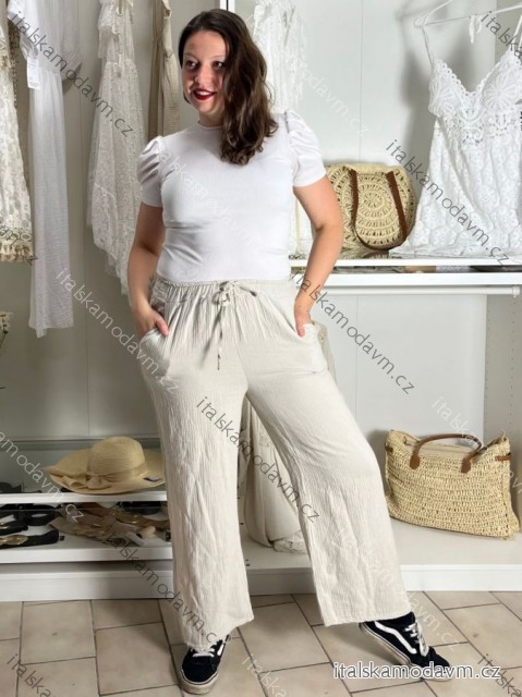 Nohavice letné mušelínové bavlnené dlhé dámske (S/M/L ONE SIZE) TALIANSKA MÓDA IMC23245/DU béžová M/L
