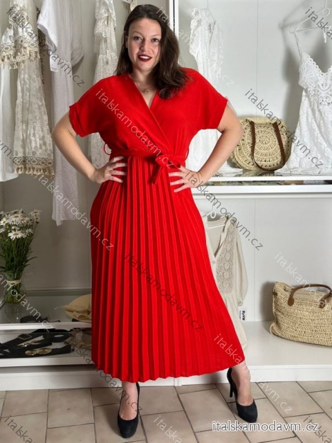 Šaty dlhé letné skládané krátky rukáv dámske ZUZA (S/M/L ONE SIZE) TALIANSKA MÓDA 	 IMD251761/DUR S/M/L červená