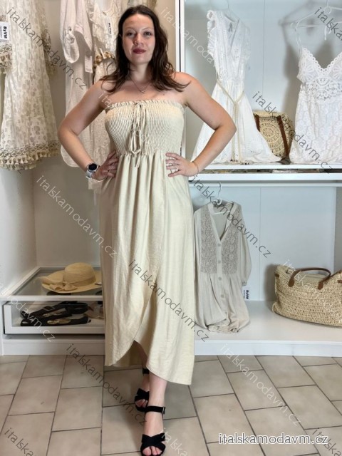 Šaty dlhé letný carmen cez prsia dámske ORISEA (S/M/L ONE SIZE) TALIANSKA MÓDA IM425405/DUR S/M/L béžová