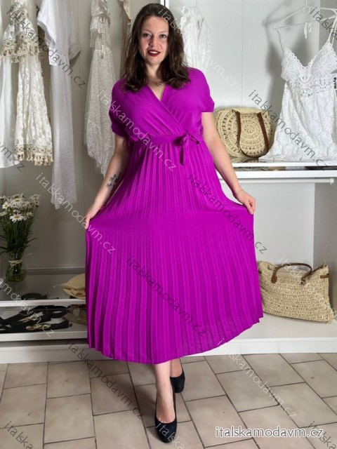 Šaty dlhé letné skládané krátky rukáv dámske ZUZA (S/M/L ONE SIZE) TALIANSKA MÓDA 	 IMD251761
