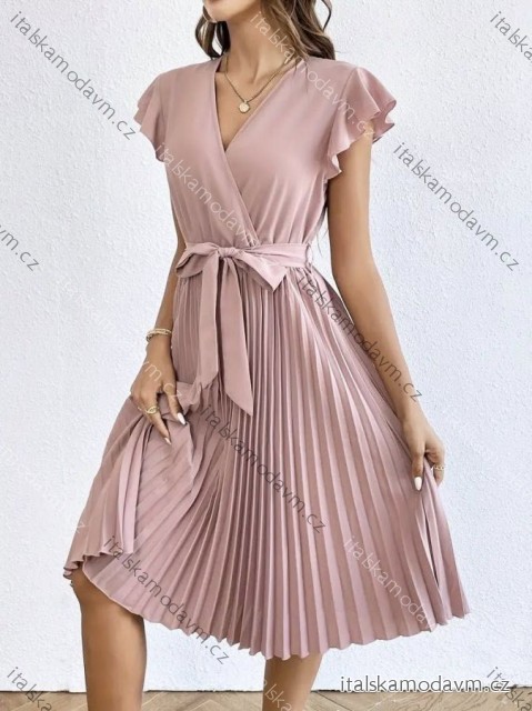 Šaty dlhé letné skládané krátky rukáv dámske (S/M/L ONE SIZE) TALIANSKA MÓDA 	 IMD251762