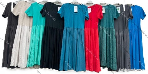 Šaty dlhé letné skládané krátky rukáv dámske (S/M/L ONE SIZE) TALIANSKA MÓDA IMD251763