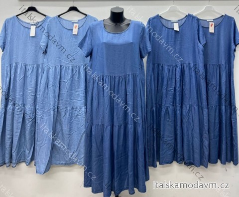 Šaty dlhé letné riflové krátky rukáv dámske nadrozmer (44/46/48 ONE SIZE) TALIANSKA MÓDA IM425452