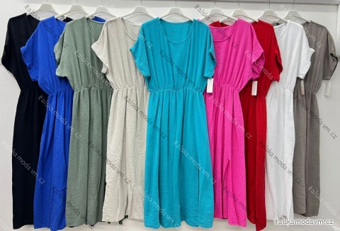 Šaty letné mušelínové krátky rukáv dámske nadrozmer (50/52/54 ONE SIZE) TALIANSKA MÓDA IM425458
