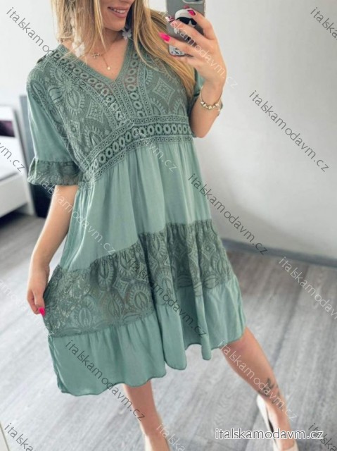 Šaty krajkové letné krátky rukáv dámske nadrozmer (XL/2XL ONE SIZE) TALIANSKA MÓDA IMD23LUCA
