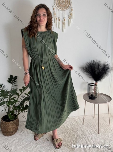 Šaty dlhé elegantné letné bez rukávov dámske nadrozměr BLANCA (52/54/56 ONE SIZE) TALIANSKA MÓDA IMC25293/DU zelená khaki 52/54/56