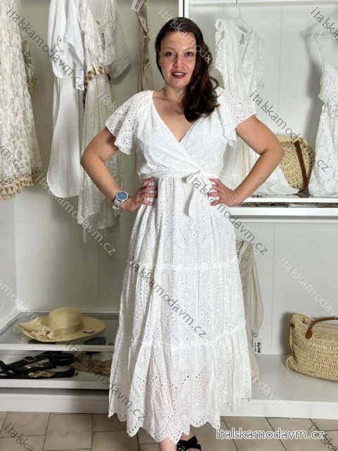 Šaty dlouhé letní krajkové krátký rukáv dámské (S/M - L/XL) ITALSKÁ MÓDA IMPEM2553062-5/DU