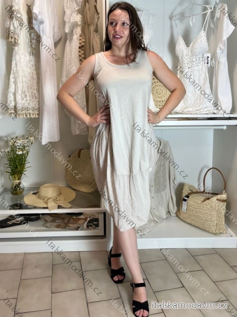 Šaty letné oválne bez rukávov dámske WENDY (S/M/L ONE SIZE) TALIANSKA MÓDA IMC23260/DU S/M/L béžová