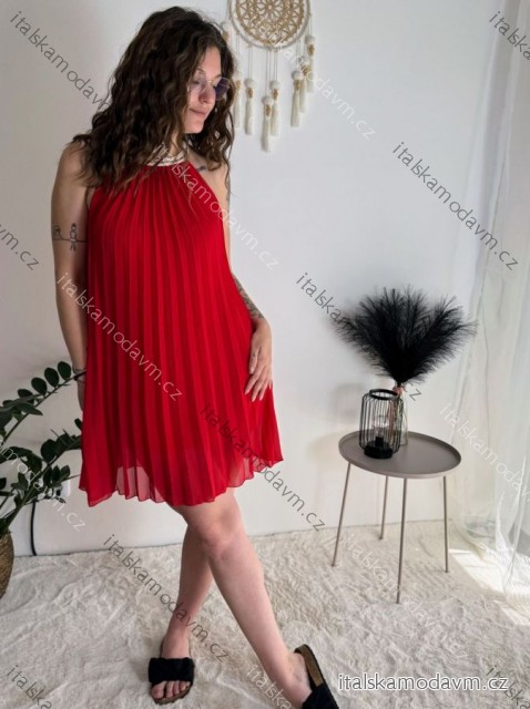 Šaty letné skladané bez rukávov dámske (S/M ONE SIZE) TALIANSKA MÓDA IMD24058/DR červená S/M/L
