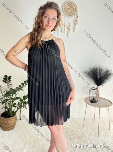 Šaty letné skladané bez rukávov dámske (S/M ONE SIZE) TALIANSKA MÓDA IMD24058/DR čierna S/M/L