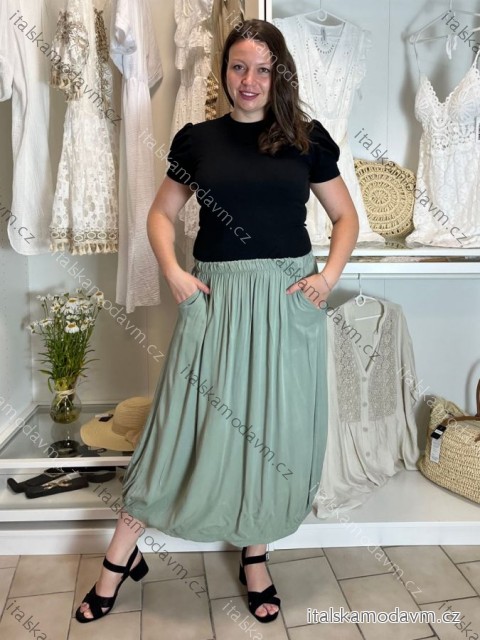 Sukně dlouhá s kapsami dámská MILAGO (M/L/XL ONE SIZE) ITALSKÁ MÓDA IM425244/DUR M/L/XL zelená khaki