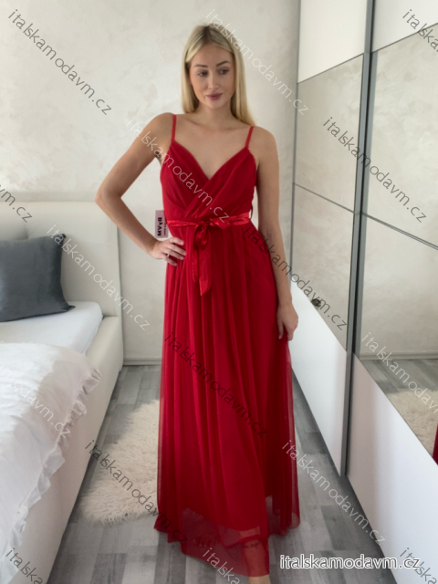 Šaty dlhé letné bez rukávu dámske (S/M ONE SIZE) TALIANSKA MÓDA IMPSH223670/DUR červená S/M