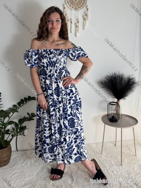 Šaty letné kvetinové carmen krátky rukáv dámske (M/L-XL/2XL) IMWGDB215105/DUR modrá  XL/2XL