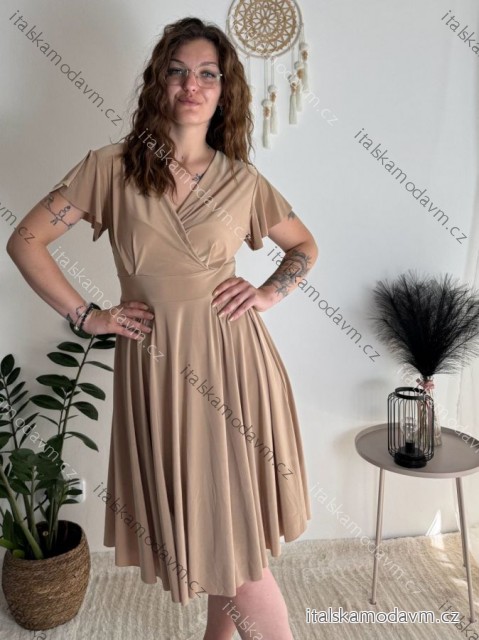 Šaty letní krátký rukáv dámské (S/M ONE SIZE) ITALSKÁ MÓDA IMM23M5471/DU béžová S/M/L