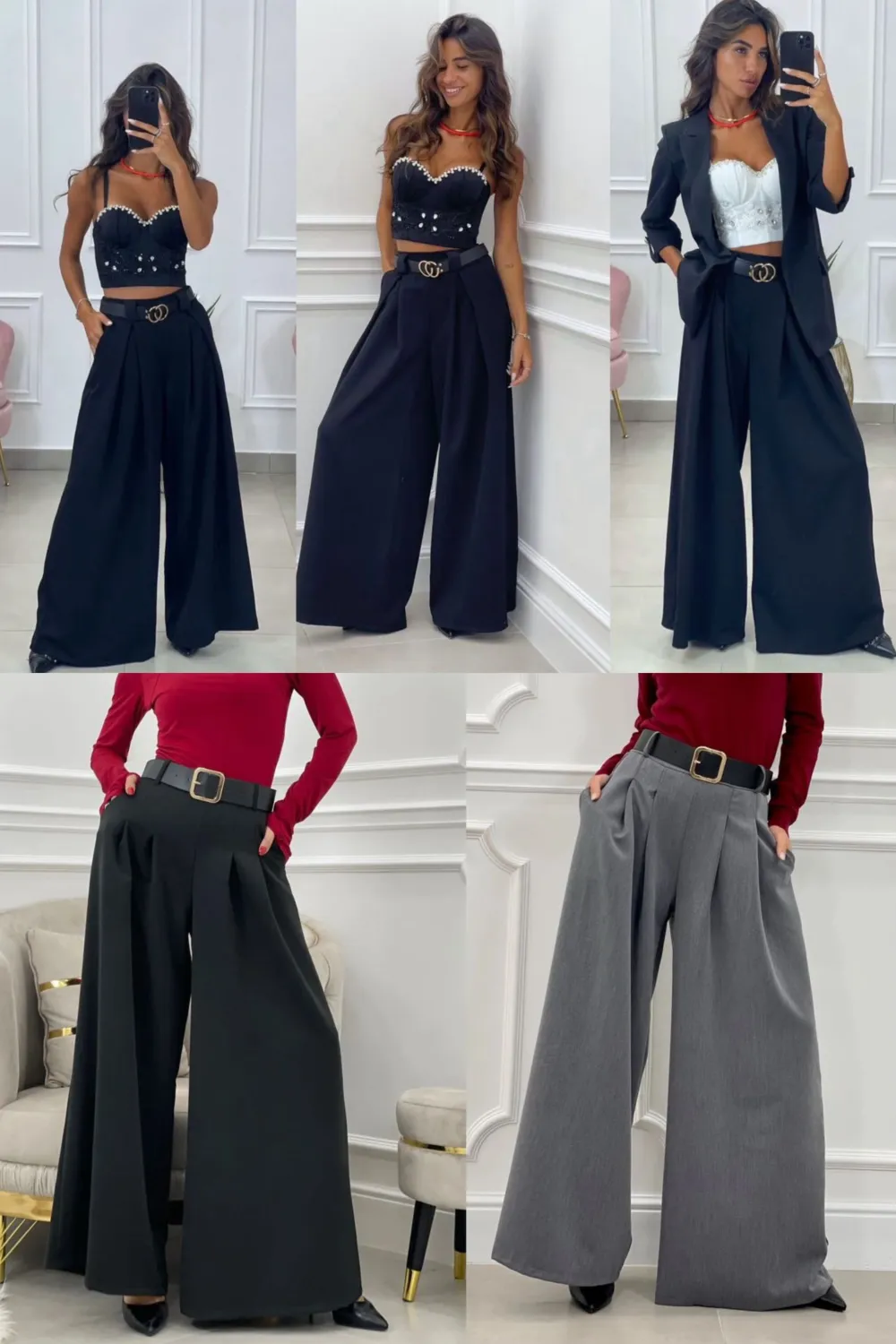 Nohavice elegantné s opaskom dámske (S/M/L ONE SIZE) TALIANSKA MÓDA IMPLI2517303/DU