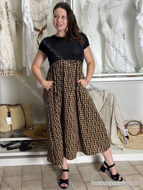 Šaty dlhé elegantné letné s krátkým rukávem dámske SILVIA (S/M/L ONE SIZE) TALIANSKA MÓDA IMC25310/DUR S/M/L hnedá