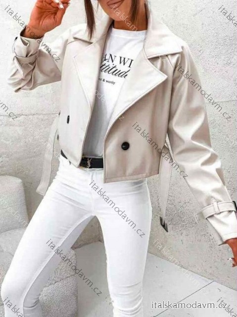 Bunda krátká koženková dlouhý rukáv dámská (XS/S/M ONE SIZE) ITALSKÁ MÓDA IMWCN252384