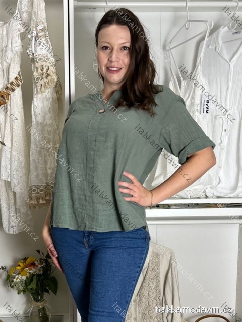Tunika krátký rukáv dámská nadrozměr LENA (40/42/44 ONE SIZE) ITALSKÁ MÓDA IMBM251111/DUR 40/42/44 zelená khaki