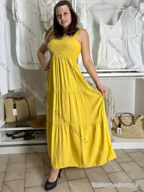 Šaty dlouhé letní na ramínka dámské nadrozměr LEONA (M/L - XL/XXL ONE SIZE) IMWGD25V063/DR XL/2XL žlutá