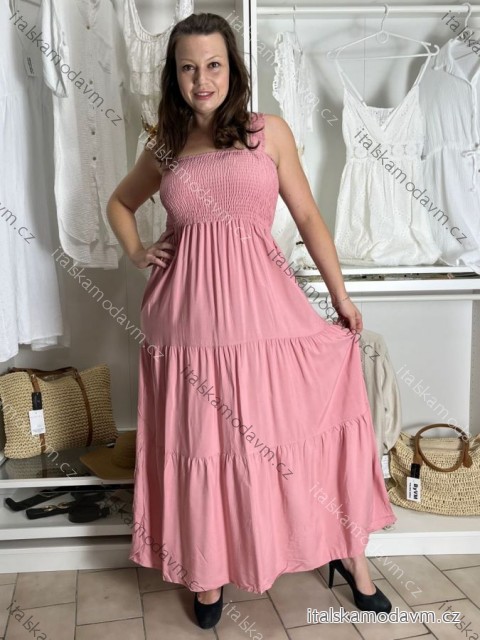 Šaty dlhé letné na ramienka dámske nadrozmer LEONA (M/L - XL/XXL ONE SIZE) IMWGD25V063/DR M / L ružová