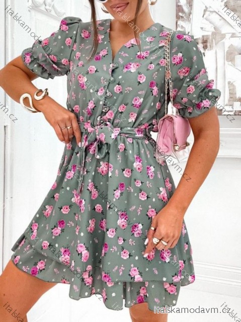 Šaty krátké letní květované krátký rukáv dámské (XS/S/M ONE SIZE) ITALSKÁ MÓDA IMWGB252291