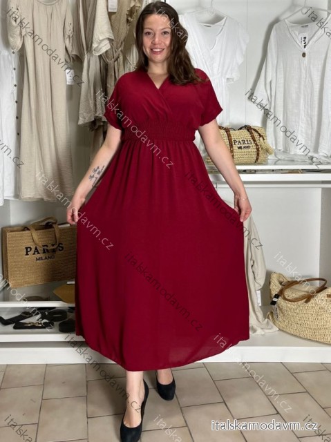 Šaty dlhé elegantný letný krátky rukáv dámske nadrozmer ASTRA (42/44/46 ONE SIZE) TALIANSKA MÓDA IM425422/DUR vínová 42/44/46