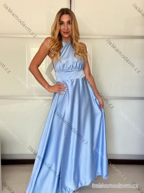 Šaty dlhé variabilné viazanie spoločenské saténové dámske (S/M/L ONE SIZE) TALIANSKA MÓDA IMPLP2437080095/DUR -   svetlo modrá -   S/M/L