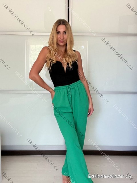 Nohavice dlhé letné dámske (S/M/L ONE SIZE) TALIANSKA MODA IM7250004/DU - zelená - S/M/L