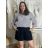 Tunika prodloužená košeľová  krátky rukáv dámska nadrozmer JENNY(40/42/44 ONE SIZE) TALIANSKA MODA IMSM251117/DU  modrá
