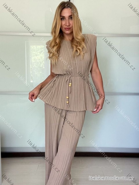 Súprava letné tričko krátky rukáv a nohavice dlhé dámske (S/M/L ONE SIZE) TALIANSKA MÓDA IMC255459/DU -   hnedá
 -   S/M/L