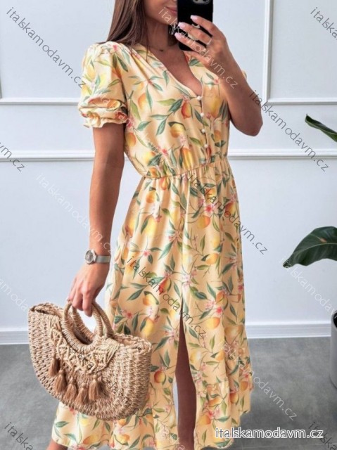 Šaty dlhé letné lemon citrónky krátky rukáv dámske (XS/S/M ONE SIZE) TALIANSKA MÓDA IMWGB251451
