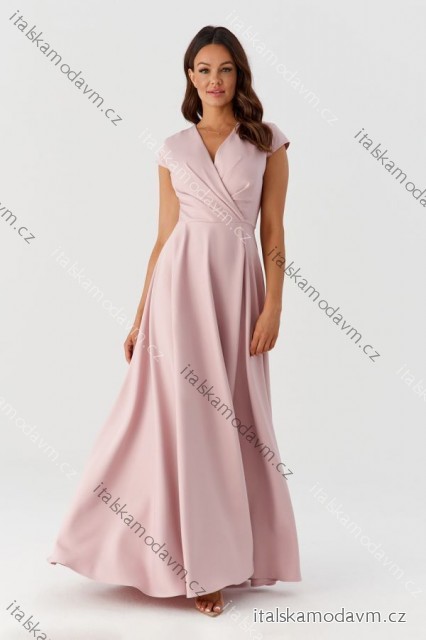Šaty dlhé spoločenské krátky rukáv dámske (36-56) POLSKÁ MÓDA PMLMR23AFRODYTA/DUR růžová starorůžová 52