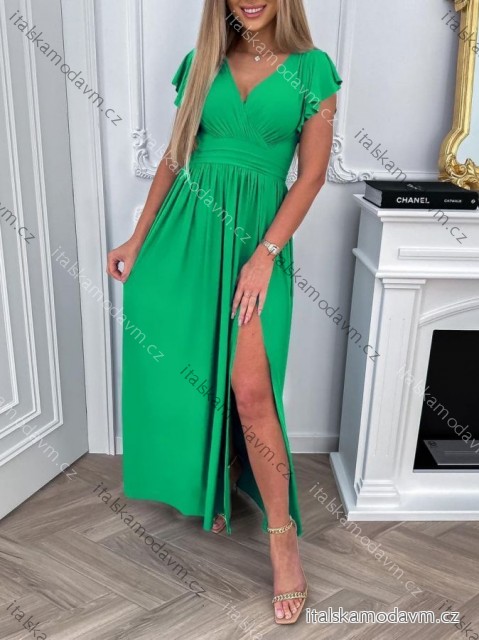 Šaty dlouhé společenské krátký rukáv dámské (S/M ONE SIZE) ITALSKÁ MÓDA IMD23299/DUR zelená S/M/L