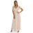562-6 NASTIA Dlhé šaty s výstrihom a krátkymi rukávmi - béžové