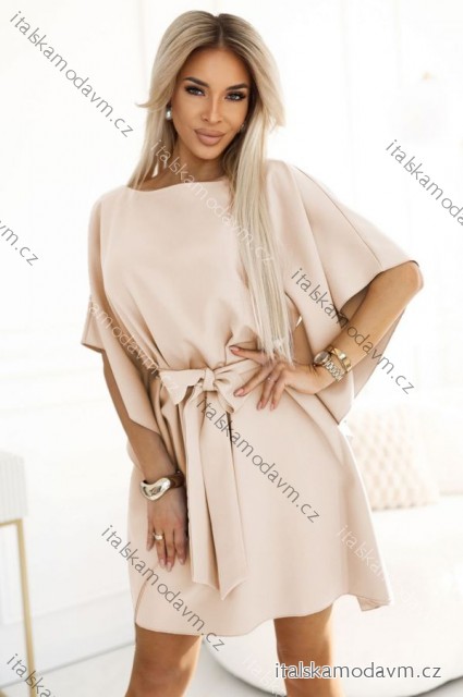 287-38 SOFIA Motýlie šaty so zaväzovaním v páse - tmavobéžové