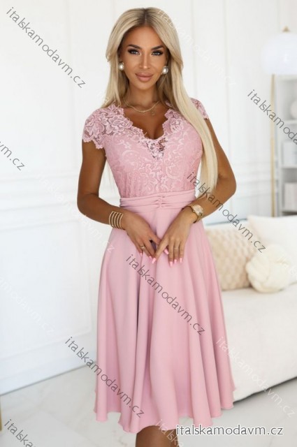 381-6 LINDA - šifónové šaty s čipkovaným výstrihom - špinavo ružové