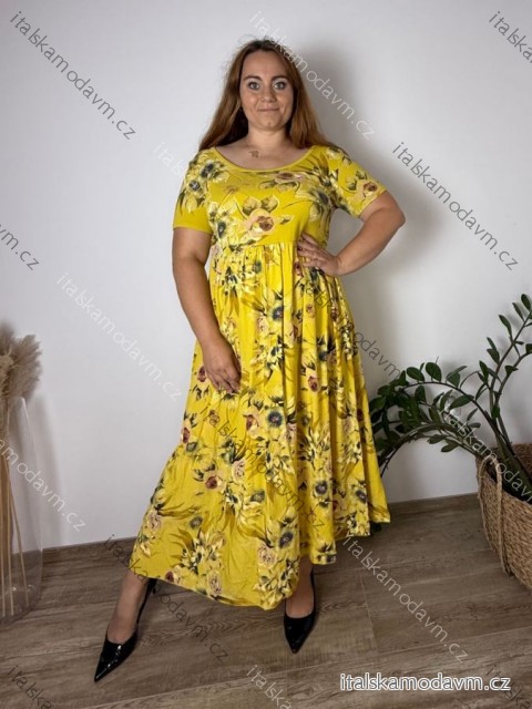 Šaty dlhé letné krátky rukáv dámske nadrozmer MARIA (50/52/54 ONE SIZE) TALIANSKA MÓDA IM425252/DU žlutá 50/52/54