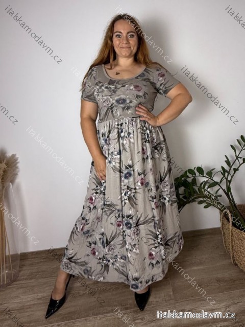 Šaty dlhé letné krátky rukáv dámske nadrozmer MARIA (50/52/54 ONE SIZE) TALIANSKA MÓDA IM425252/DU béžová 50/52/54