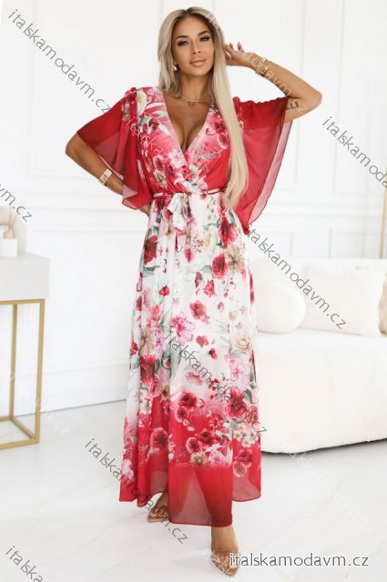 603-1 Vzdušné zavinovacie maxi šaty s kvetinovým vzorom – červené ruže