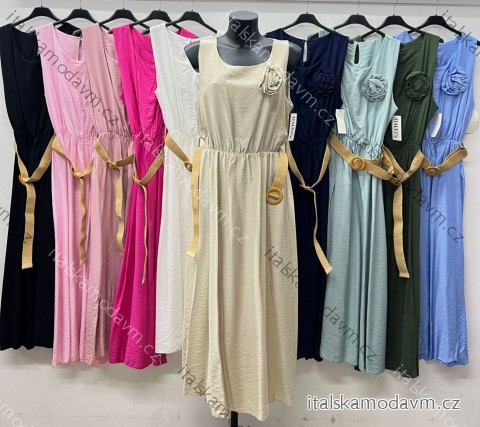 Šaty dlhé letné s opaskom bez rukávu dámske nadrozmer (44/46/48 ONE SIZE) TALIANSKA MÓDA IM425477