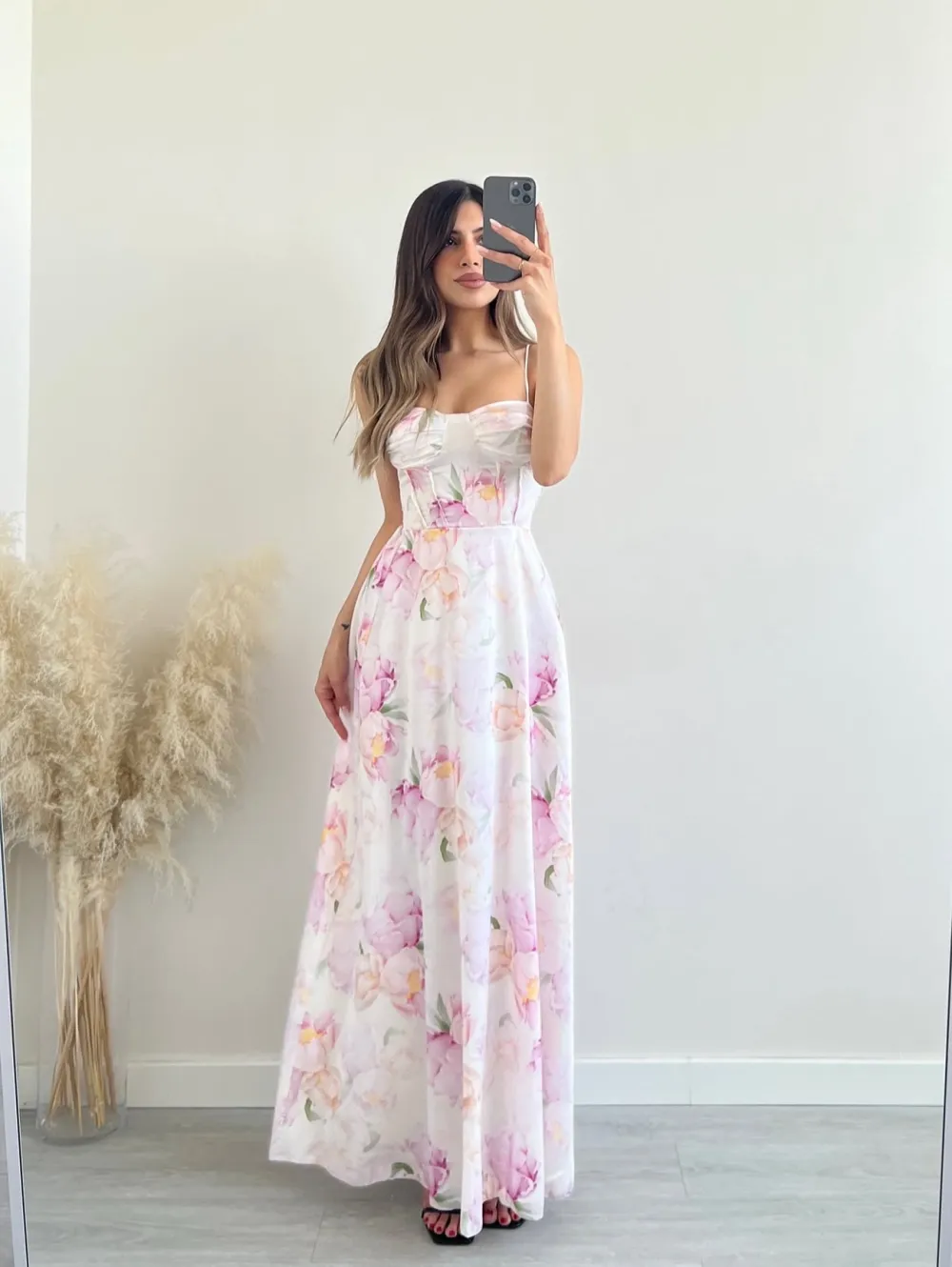 Šaty dlhé letné kvetované na ramienka dámske (S/M/L ONE SIZE) TALIANSKA MÓDA IMPBB25B26651