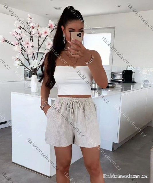 Kraťasy šortky mušelín dámske HANNAH  (S/M/L ONE SIZE) TALIANSKA MÓDA IMD25143/DU S/M/L béžová