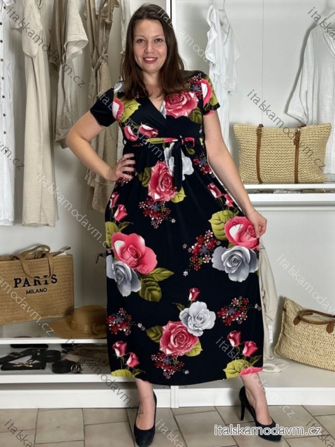 Šaty dlhé letné krátky rukáv dámske (VESNA S/M/L ONE SIZE) TALIANSKA MóDA IM3251111-3/DUR S/M/L čierna