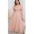 Šaty dlouhé elegantní letní krátký rukáv dámské SIREINA (S/M/L ONE SIZE) ITALSKÁ MÓDA IMPOC256565/DUR S/M/L béžová